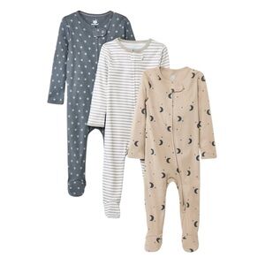 Cloud Island Baby boy sleepers Footies neutral3 pack bundle size 3-6 months